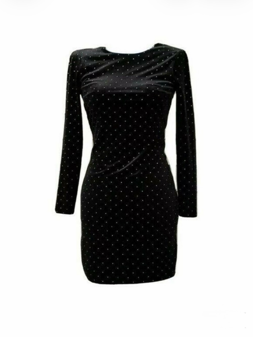 Express Black Long-Sleeve Velvet Mini Dress with Stud Detail